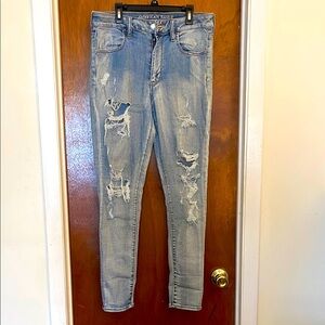 American Eagle Outfitters High Rise Distressed Jeans - Light Blue